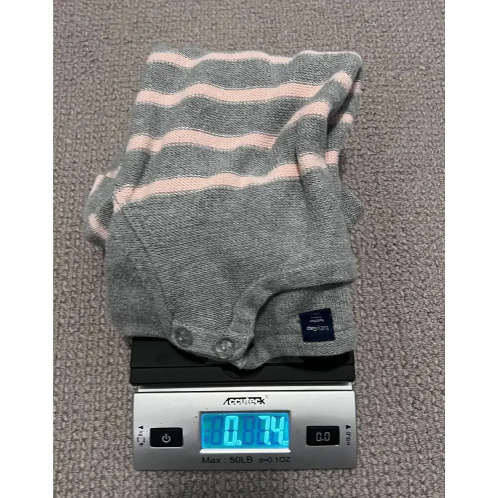 Gap Girl's Gray & Pale Pink Stripe Warm Cozy Thick 100% CottonSweater Dress - 4